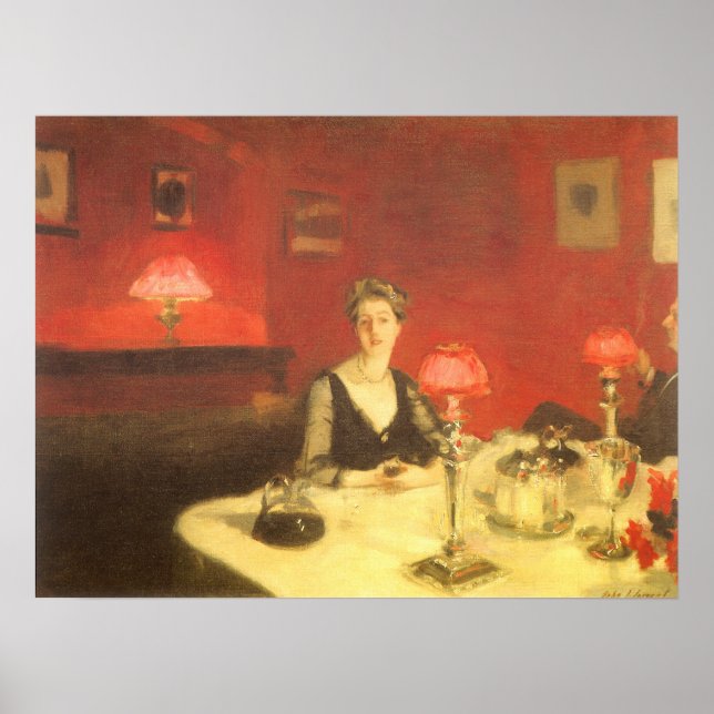 Poster Uma Mesa Jantada à noite por John Singer Sargent (Frente)