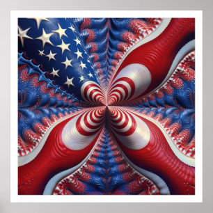 Poster Uma Mistura Da Bandeira Americana E Um Fractal