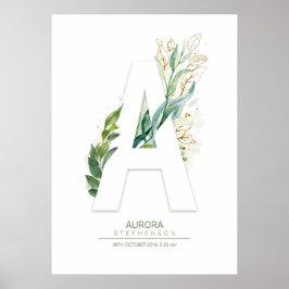 Poster Uma Monograma de Letra Dourada Folhagem Chic