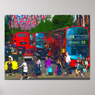 Poster Uma movimentada Oxford Street com compradores e ôn