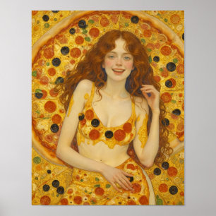 Poster Uma Mulher Alegre Com Vestido de Pizza