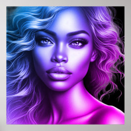 Poster Uma Mulher Azul e Roxa Fofa numa Parede