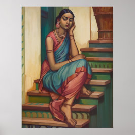 Poster Uma mulher da Índia engajada em pensamentos | Pare