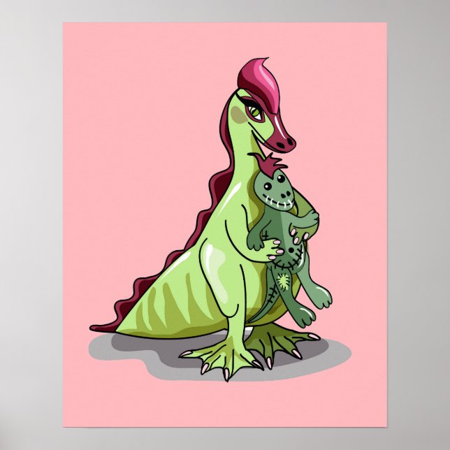 Poster Uma Mulher Hadrosaurus Segurando Uma Boneca. (Frente)