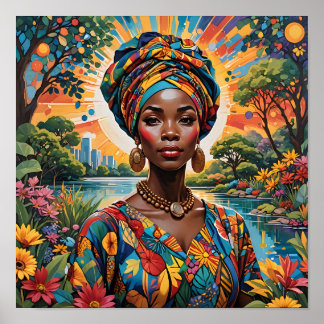 Poster Uma mulher Vestindo uma roupa turbana vibrante e f