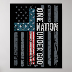 Poster Uma Nação Sob Deus - Cruz EUA Bandeira Cristã -
