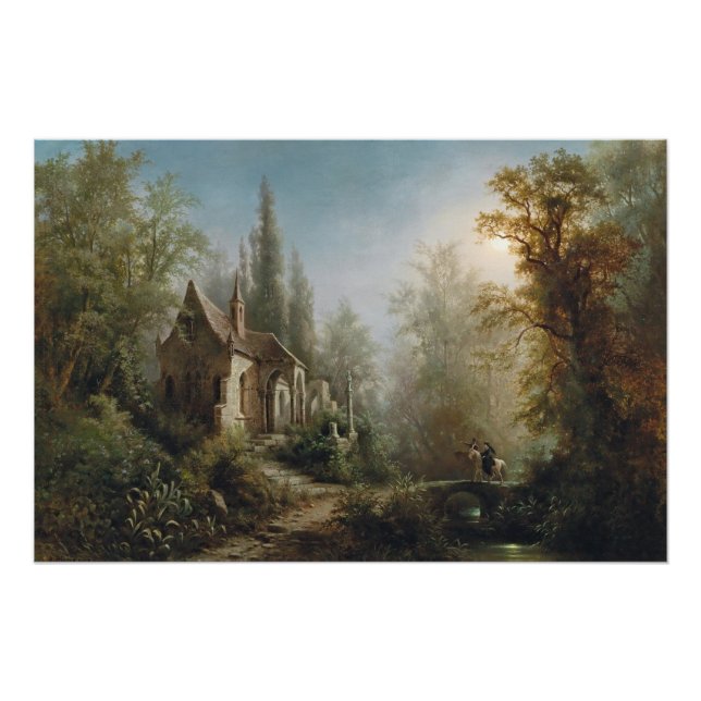 Pôster Uma Noite Lua Sobre Capela e Cavaleiros - Rieger (Frente)