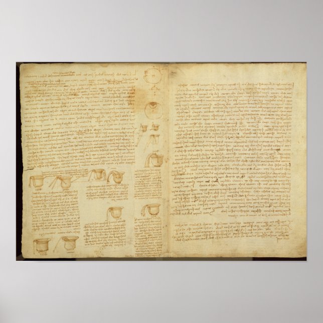 Poster Uma página do Codex Leicester, 1508-12 (Frente)