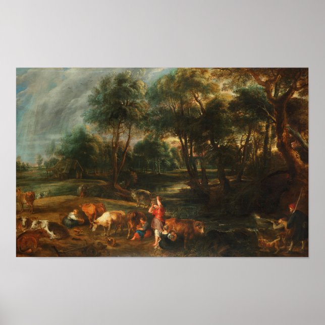 Poster Uma paisagem com Vacas e Caçadores de Patos (Frente)