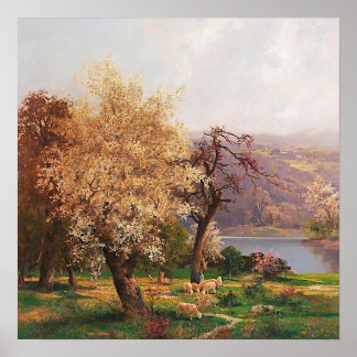 Poster Uma paisagem de lago na primavera por Adolf Kaufma