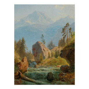 Pôster Uma paisagem de montanha com Creek - Albert Zimmer