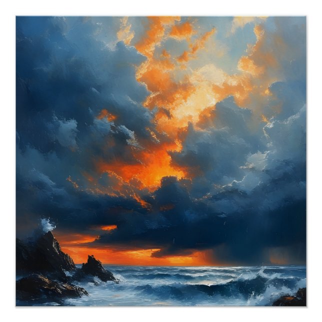 Pôster Uma paisagem sazonal Dramática Na Pintura Do Sol (Frente)