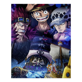 Pôster Uma peça , Law , Luffy e Capitão Kid