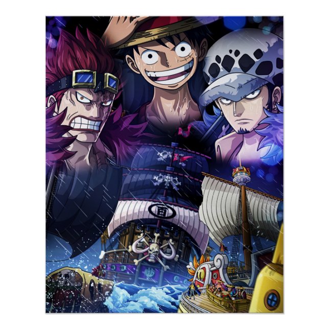 Pôster Uma peça , Law , Luffy e Capitão Kid (Frente)
