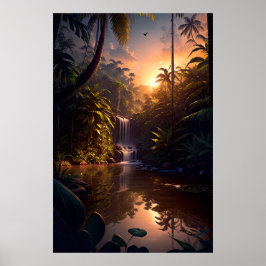 Poster Uma pequena cachoeira no abraço da selva
