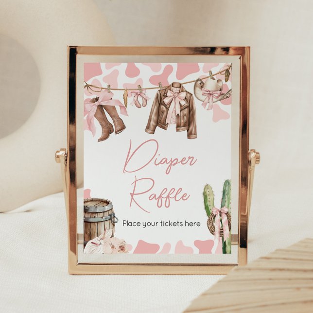 Poster Uma Pequena Chá de fraldas Fralda Raffle (A Little Cowgirl Clothesline Baby Shower Diaper Raffle Sign)