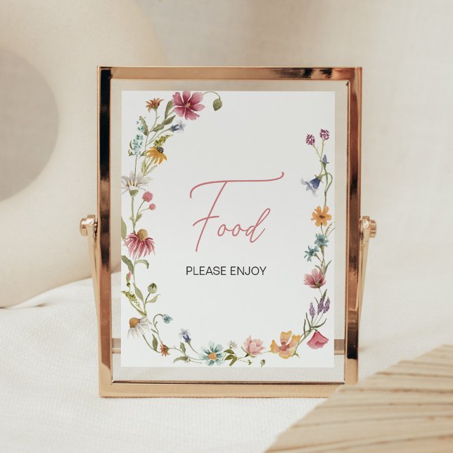 Poster Uma pequena Comida de Chá de fraldas de flor selva (Wildflower is on the way Baby Shower Food Sign)