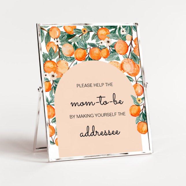 Poster Uma Pequena Estação De Envelope Laranja Cutie (Gender Neutral Citrus Baby Shower Envelope Station Sign)