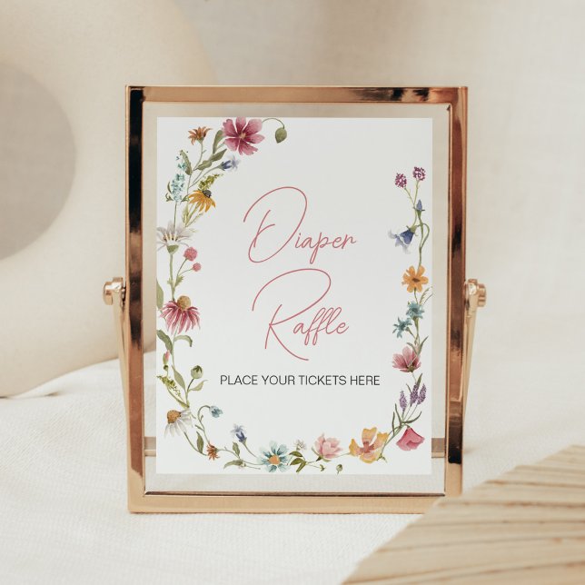 Poster Uma Pequena Fralda de Chá de fraldas de flor selva (Wildflower is on the way Baby Shower Diaper Raffle Sign)