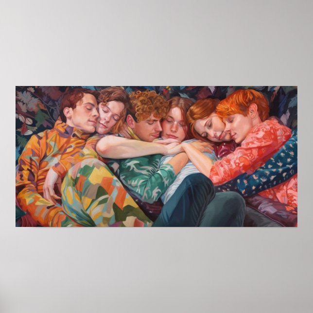 Poster Uma pilha de filhotes de poli pajama (Frente)