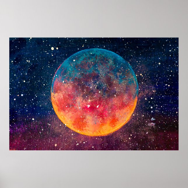 Poster Uma pintura a óleo fantástica, bela lua grande do  (Frente)