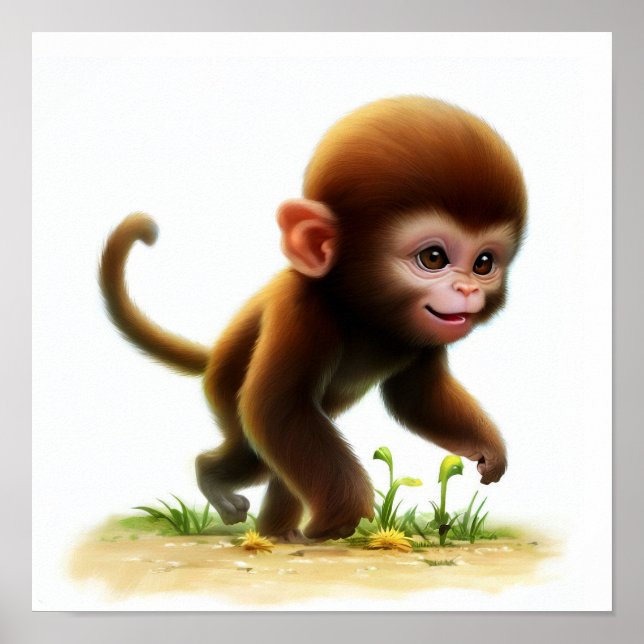 Poster Uma pintura aquosa em 3D de um macaco-gato-do-mato (Frente)