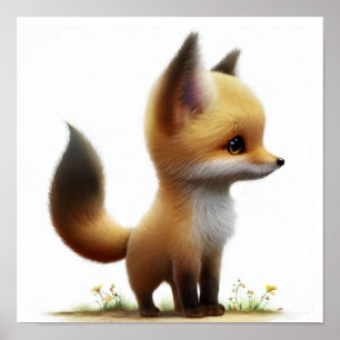 Poster Uma pintura aquosa em 3D de uma raposa jovem e gir
