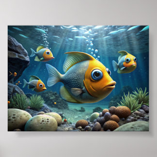 Poster Uma pintura de peixe no fundo do rio