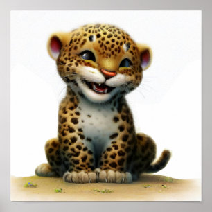 Poster Uma pintura digital de um adorável filhote de leop