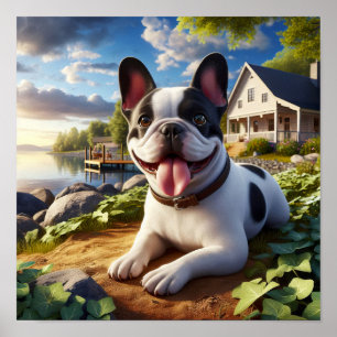 Poster Uma pintura digital de um Buldogue francês bonito