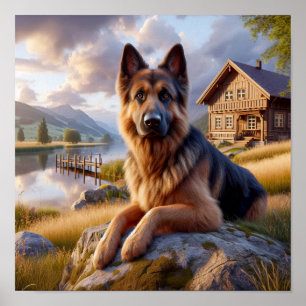 Poster Uma pintura digital de um German shepherd bonito