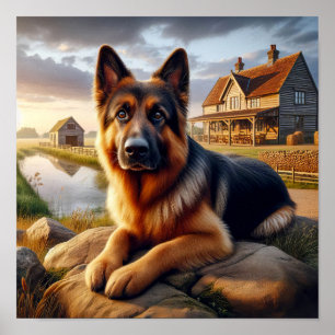Poster Uma pintura digital de um German shepherd bonito