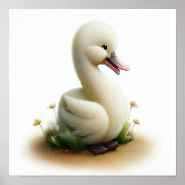Poster Uma pintura digital de um jovem cisne (Frente)