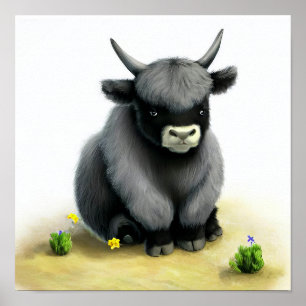 Poster Uma pintura digital de um Jovem Cute Yak