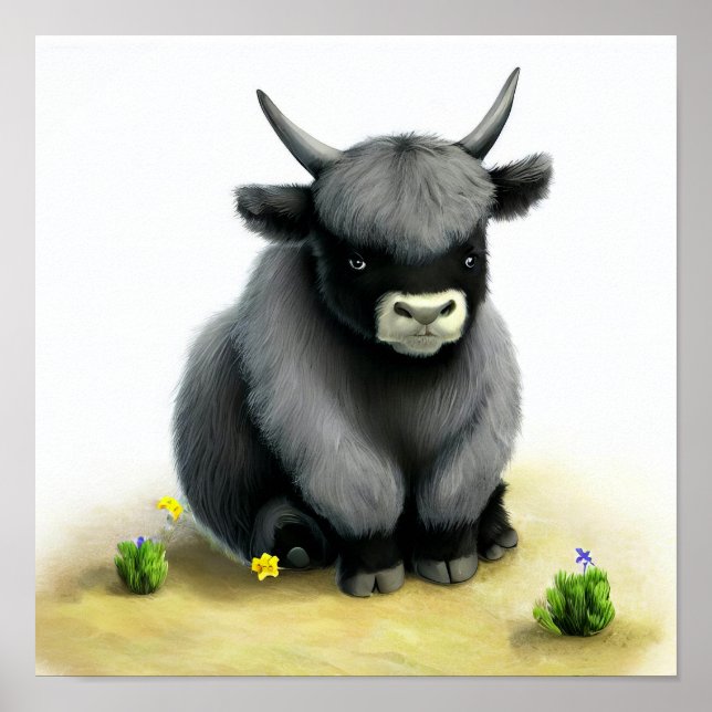Poster Uma pintura digital de um Jovem Cute Yak (Frente)