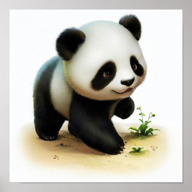 Poster Uma pintura digital de um jovem e bonito Panda (Frente)