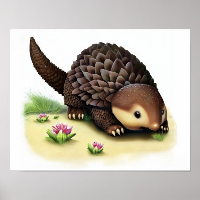 Poster Uma pintura digital de um jovem e bonito Pangolin  (Frente)