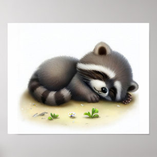 Poster Uma pintura digital de um jovem guaxinim fofo