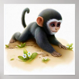 Poster Uma pintura digital de um jovem macaco-macaco-verv