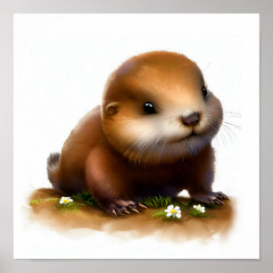 Poster Uma pintura digital de um jovem marmote bonito