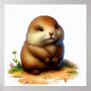 Poster Uma pintura digital de um jovem marmote bonito
