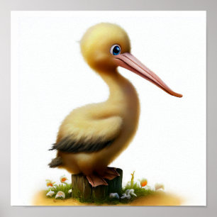 Poster Uma pintura digital de um jovem pelicano bonito