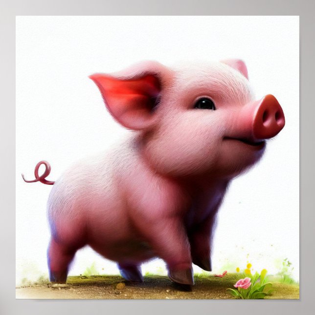 Poster Uma pintura digital de um jovem porco (Frente)