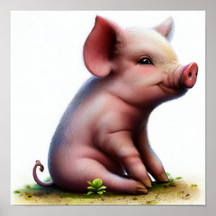 Poster Uma pintura digital de um jovem porco