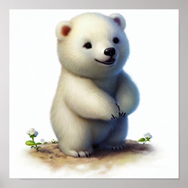 Poster Uma pintura digital de um Jovem Urso Polar Cute (Frente)