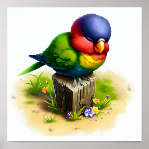 Poster Uma pintura digital de um lori ornado fofo