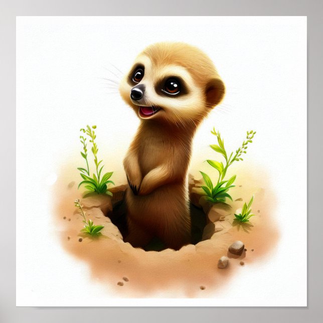 Poster Uma pintura digital de um Meerkat bonito (Frente)