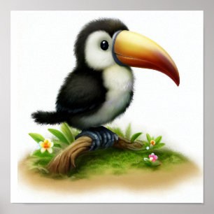 Poster Uma pintura digital de um tucano com bico de ponta