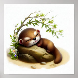Poster Uma pintura digital de uma jovem doninha fofa