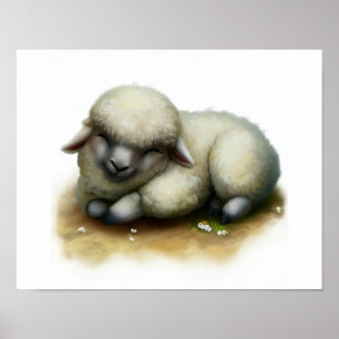 Poster Uma pintura digital de uma linda ovelha Karakul